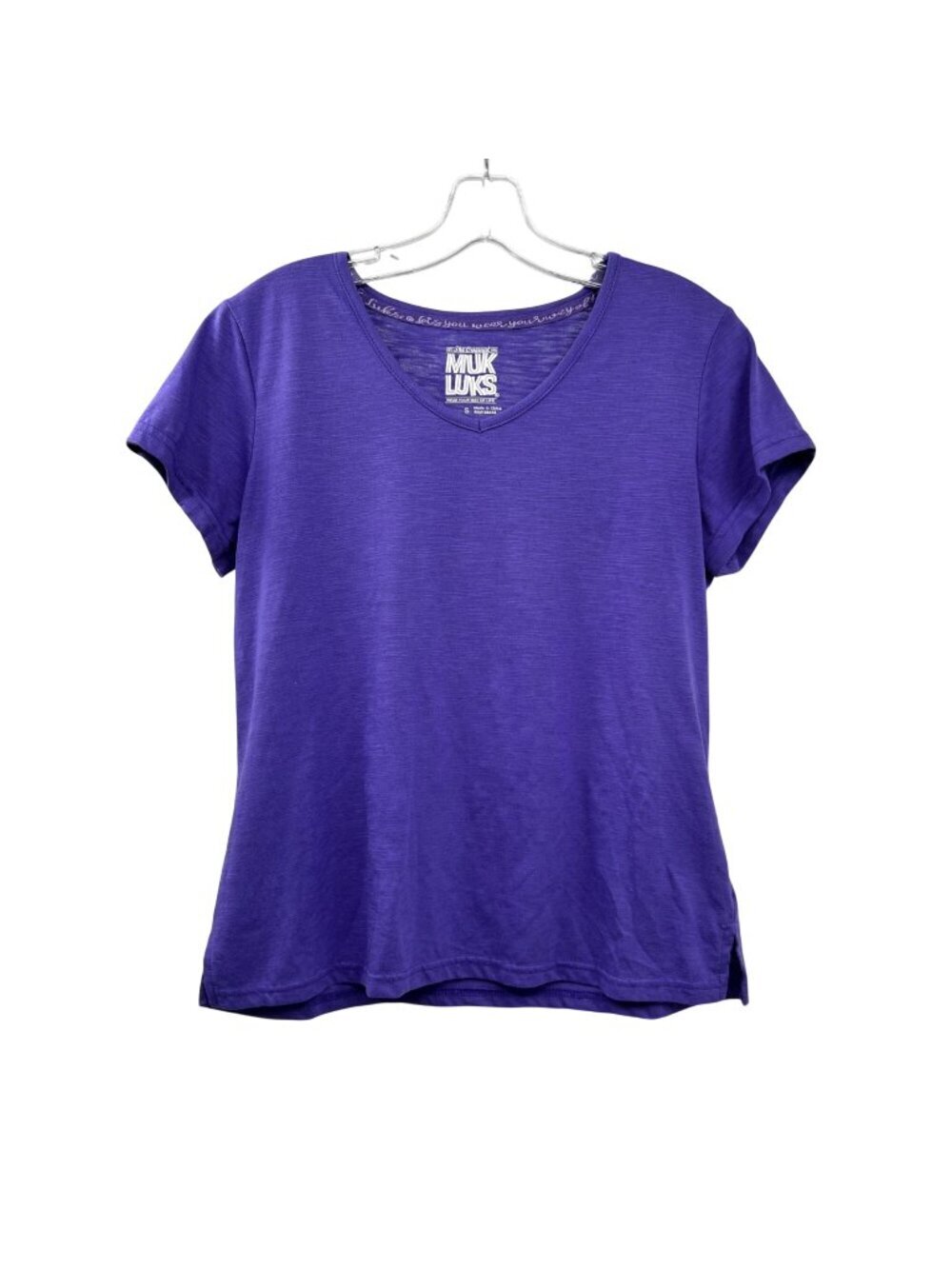 Muk Luks Womens V-Neck T-Shirt Purple Size Small